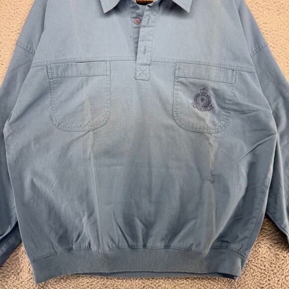 Vintage Sweater Polo Shirt Men's XL Blue Popover Mob Collared Crest Preppy 90s - Picture 3 of 10